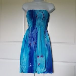 Blue Tie-dye Tube Top Midi Dress